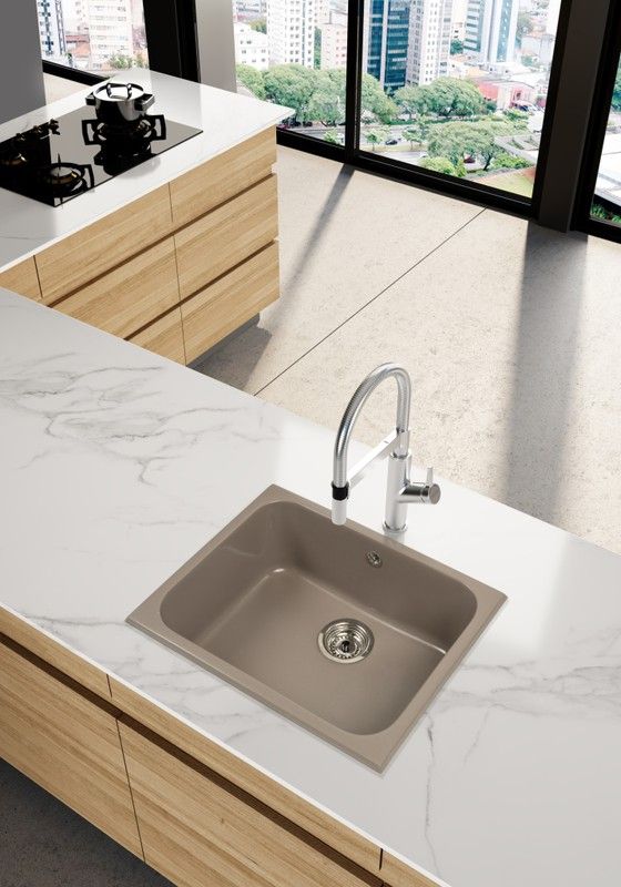 Fregadero Syan Aquiles rectangular marrón beige brillo