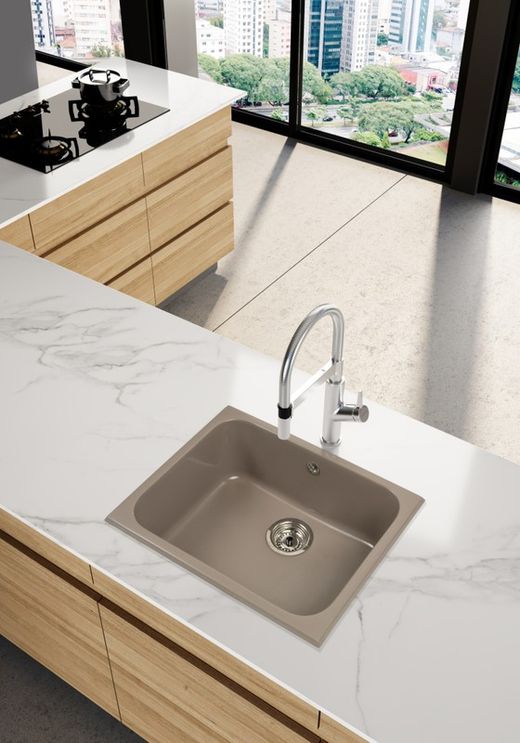 Fregadero Syan Aquiles rectangular marrón beige brillo