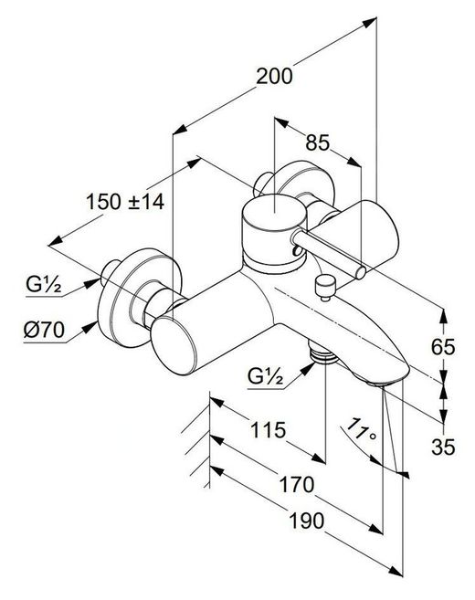 Grifo cromado de pared para bañera Kludi Bozz