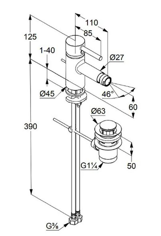 Torneira monocomando para bidê Bozz