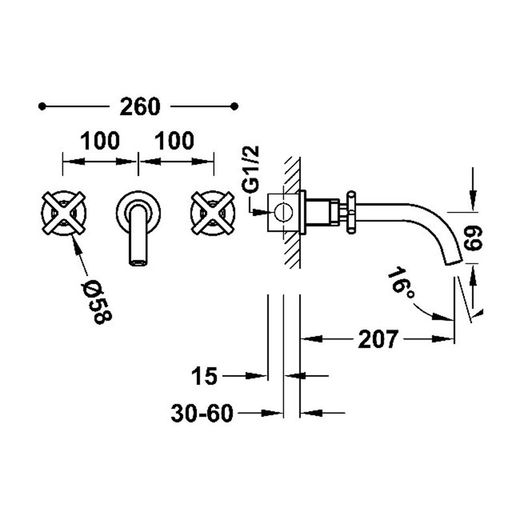 MONTBLANC Robinet d'évier à deux poignées à encastrer