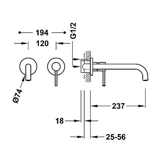 ESTUDO Torneira monocomando para lavatório embutida